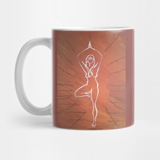 Yoga asana Vrksasana. A tree pose. Mug